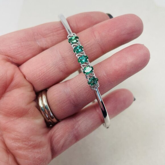 KARIS Collection Lab Created Emerald Platinum Bond Brass Bangle Bracelet 5058 - Picture 5 of 5